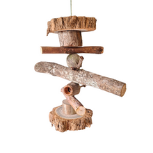 Hanging natural wooden bird toy stacked with chunky aussie wood slices, sticks and gumnuts